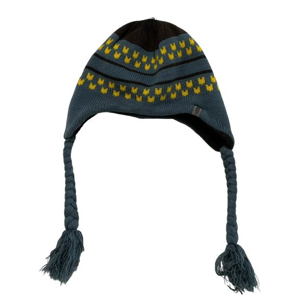 THE NORTH FACE Kids Knit Earflap Beanie in Blue Yellow Gray Size Medium Youth - Picture 1 of 8
